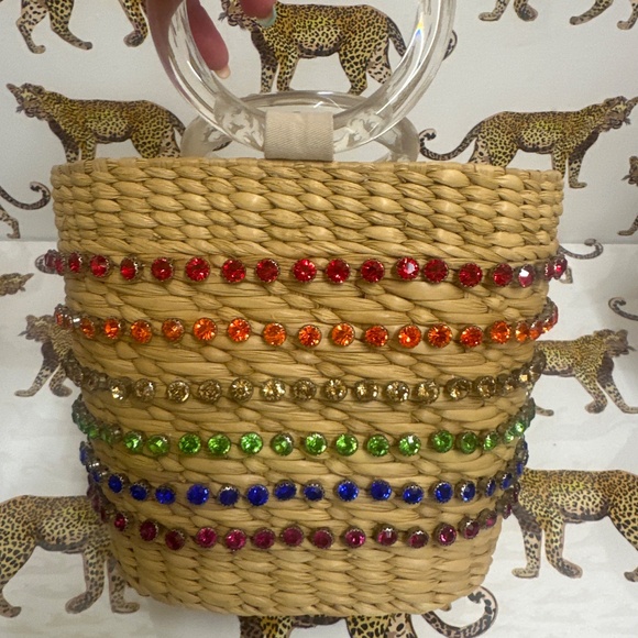 NWOT Poolside Rainbow crystal raffia bag - Picture 2 of 7